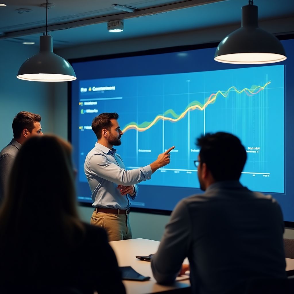 Reunión estratégica de consultores financieros con cliente