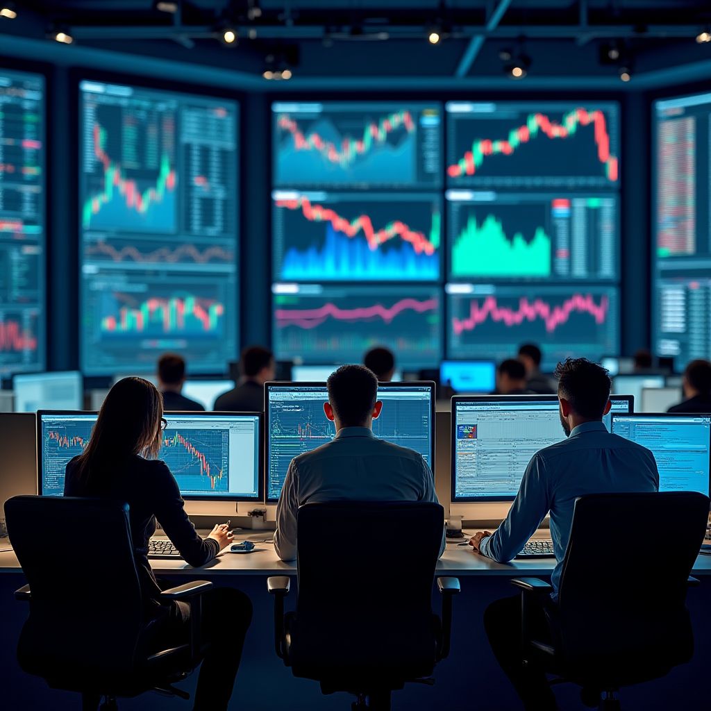 Centro de operaciones con analistas financieros